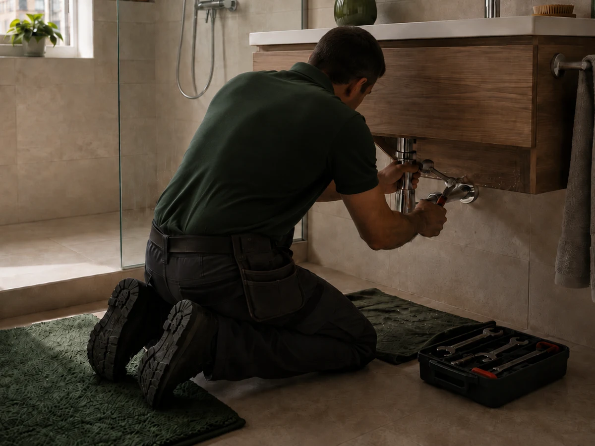 Sanitario reparando una pérdida